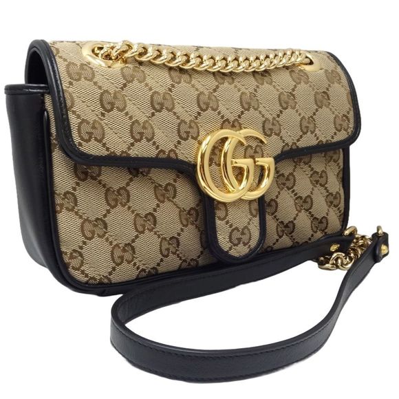 GUCCI Crossbody Mini Bag GG Marmont 446744 Shoulder Canvas Beige Black 450102 - Picture 3 of 10